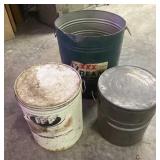 Three Metal Cans With Handles and Two Lids