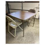 Card Table and Two Metal Folding Chairs