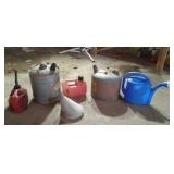 4 Gas Cans, Funnel, Watering Jug