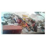 TRACTOR TOOL BOX FULL:GUAGES:HARDWARE&MORE