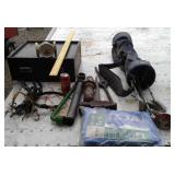 File Cabinet, Tarp, Golf Clubs, Bungee Straps,
