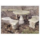 Concrete yard table with 3 benches