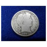 1907 BARBER SILVER HALF DOLLAR