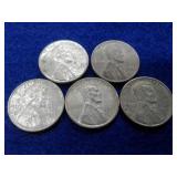 5 STEEL WHEAT PENNIES