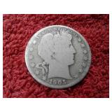 1905-S BARBER SILVER HALF DOLLAR