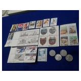 4 STEEL WHEAT PENNIES & COLLECTIBLE STAMPS