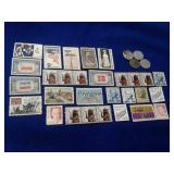 4 STEEL WHEAT PENNIES & COLLECTIBLE STAMPS