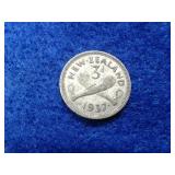 1937 SILVER NEW ZEALAND THREEPENCE