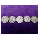 5 Mercury Silver Dimes