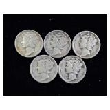 5 Mercury Silver Dimes