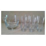 Heavy Hand Blown Glass Ice Bucket & 5