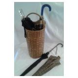 4 Vintage Umbrellas & Holder
