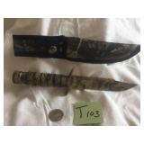 CAMO HUNTING KNIFE W/SHEATH, COMPASS,