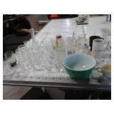 RETRO PYREX BOWL, DRINKING GLASSES
