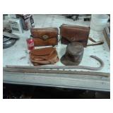LEATHER TOOLED HANDBAGS, HAT, WALKING CANES