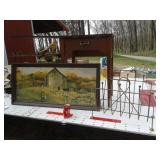 MAGAZINE RACK, WALL ART, SEWING CABINET