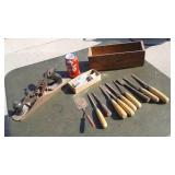 WOOD PLANE, CHEESE BOX, CHISELS