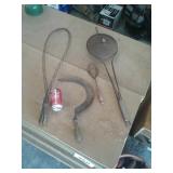 PRIMITIVE RUG BEATER, SICKLE, CAMPFIRE POPCORN