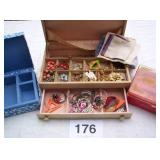 COSTUME JEWELRY, HANKIES, 2 JEWELRY BOXES