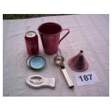ALUMINUM COASTERS & SMALL PITCHER, FUNNEL