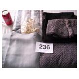 2 SHOWER CURTAINS AND BLACK TOWELS