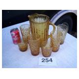 AMBER PITCHER AND GLASSES