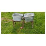 Double square wash tubs on stand