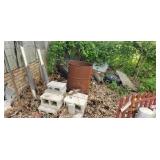 Concrete blocks, burn barrel & scrap metal