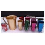 COLORED ALUMINUM PITCHER& GLASSES