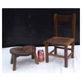 WOODEN CHAIR& HEART STOOL