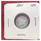 1907 BARBER SILVER DIME