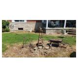Old push garden plow concrete lawn ornaments