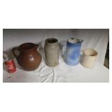 3 pc of stone ware both pitchers are chipped.