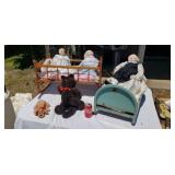 Metal doll bed oak doll cradle. Dolls