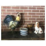 Metal Rooster, stone Bowl and more