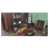 Christmas items and metal shelving