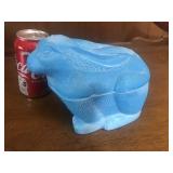 Antique Blue Milk Glass Rabbit on nest Candy Dish