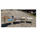 Tables and sewing looms.
