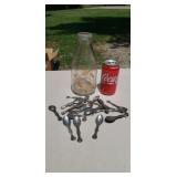 Prairie farms milk bottle Olney IL  & spoons.