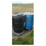 2 barrels blue one has a hole