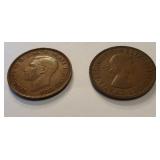 BRITISH 1943 Half Penny,  British 1955 Half Penny