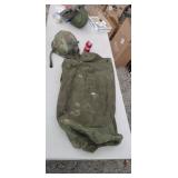 World War II marine sea bag and helmet (note the