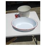 Vtg. Oval Bath Basin Enamelware & Pail