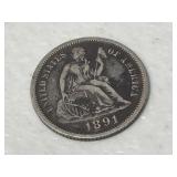 1891 Seated Liberty Silver Dime