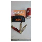 Marbles Knife and Case With Box.  Small Crack in