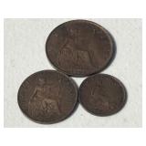 1901 One Penny Lg. Cent, 1896 Half Penny, 1961