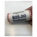 James Monroe dollar Gold Toned $25 Roll