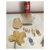 24k. Gold Plate Clover, Pineapple Paper Weight &