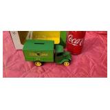 John Deere truck bank full of pennies.