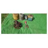 Old 3 gal crock (cracked)  corn shelter (broke)